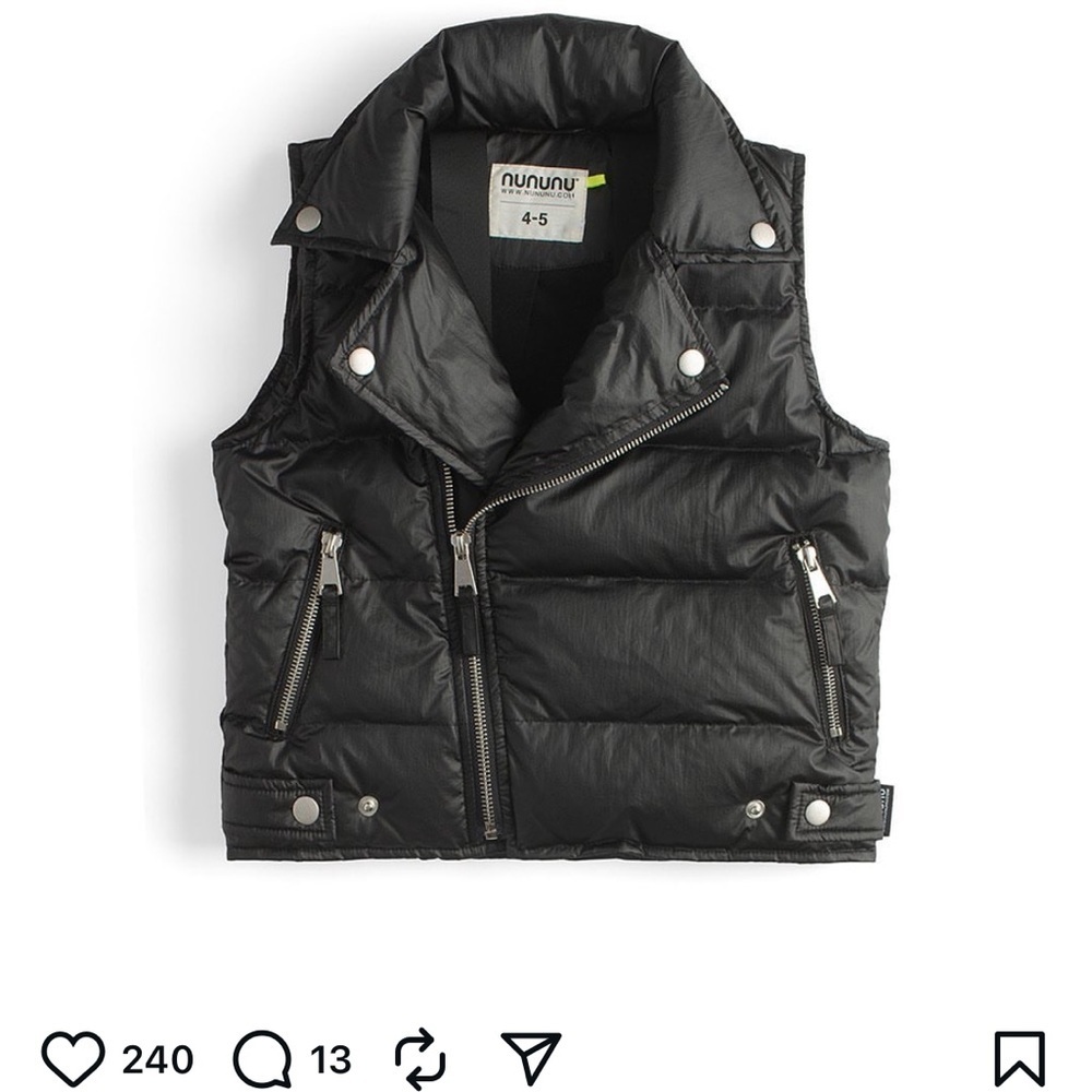 Nununu Kids The Biker Down Puffer Vest with Zipper Accents in Black